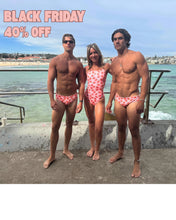 Load image into Gallery viewer, Sustainable Men’s Swim Briefs - Strawberry Kisses Salty Johnson AU