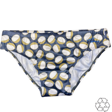 Load image into Gallery viewer, Salty Johnson AU sustainable mens swim briefs with blue and beige coconut pattern swimwear