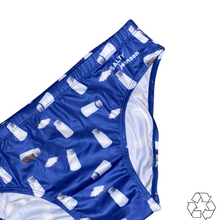 Load image into Gallery viewer, Salty Johnson blue Sustainable Mens Swim Briefs with salt shaker pattern and eco-friendly design