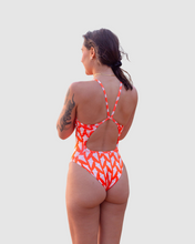 Load image into Gallery viewer, Salty Johnson AU sustainable womens one piece swimsuit with a stylish back design in vibrant colors