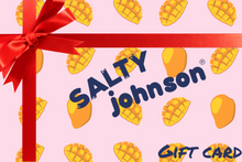 Load image into Gallery viewer, Salty Johnson AU sustainable swimwear gift card with mango pattern and red ribbon bow