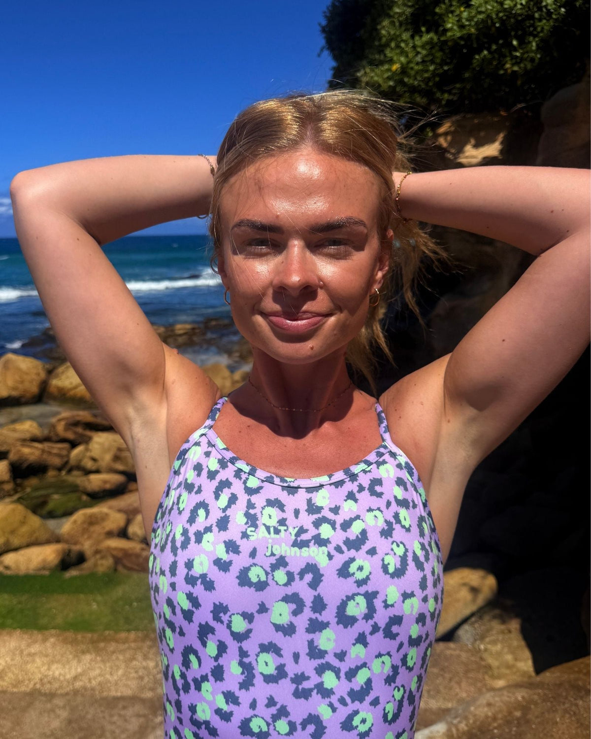 PURPLE PATCH – Women's Thin Strap One-Piece Swimsuit Salty Johnson