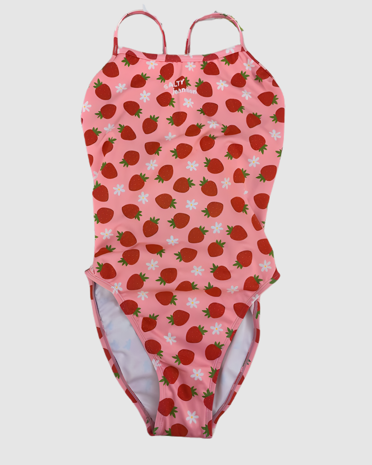 Strawberry Fields print one-piece swimsuit, sustainable womens swimwear, Salty Johnson
