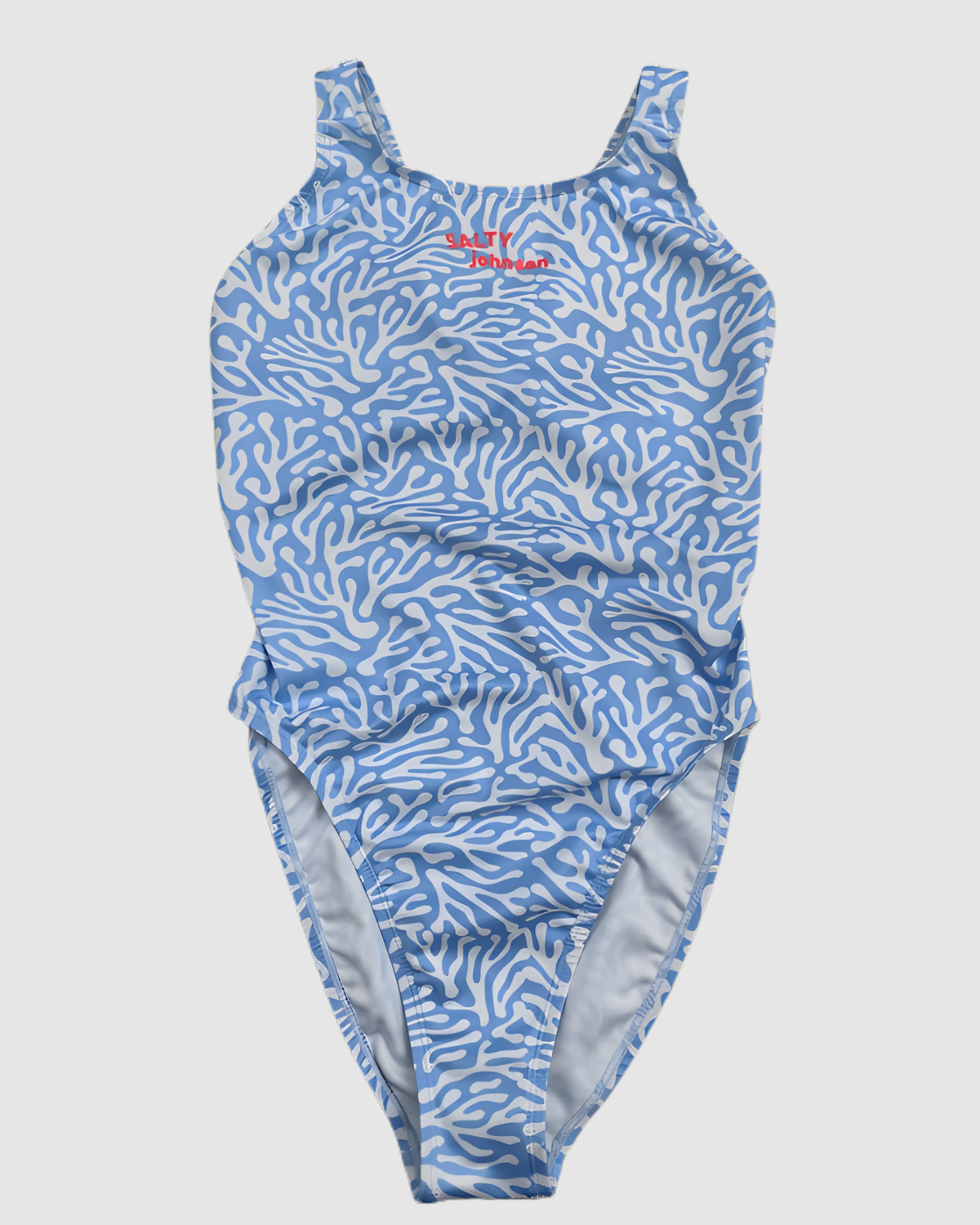 Blue Coral thick strap swimsuit in sky blue reef print, Salty Johnson