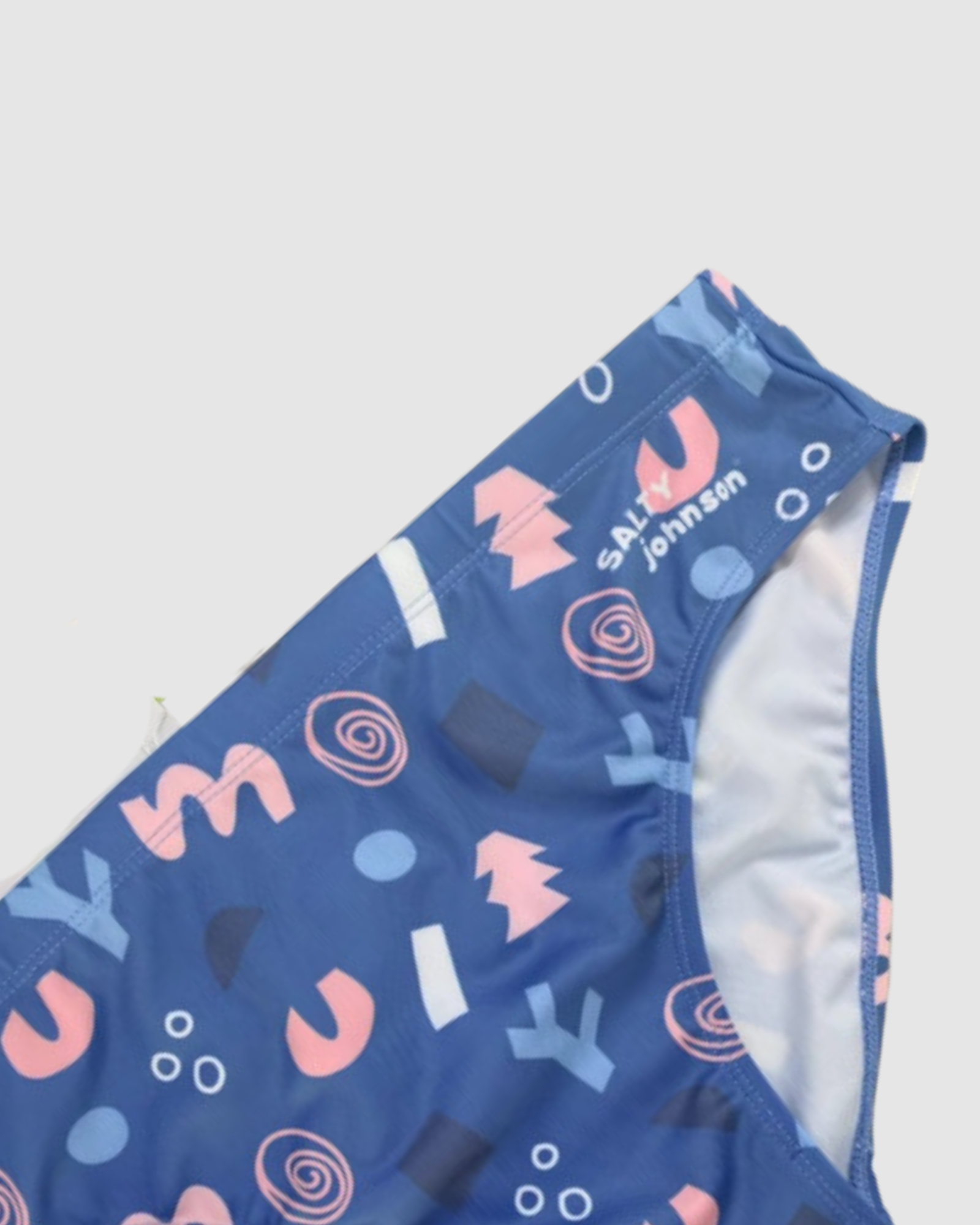 Squiggles print swim briefs, chlorine resistant recycled fabric, Salty Johnson