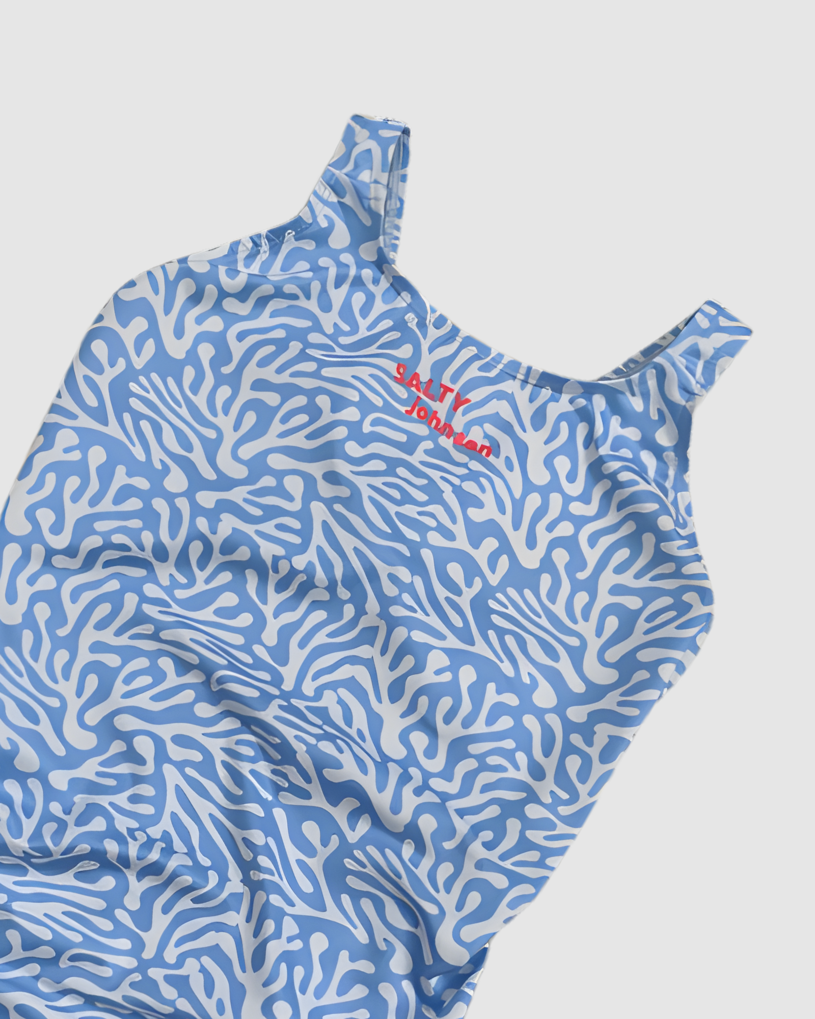 Blue Coral print one-piece, fully lined womens swimwear, Salty Johnson