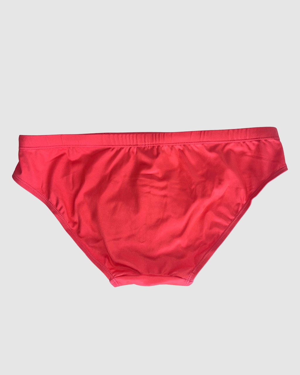 Back view of Salty Johnson Classics Watermelon men's swim briefs in watermelon red.