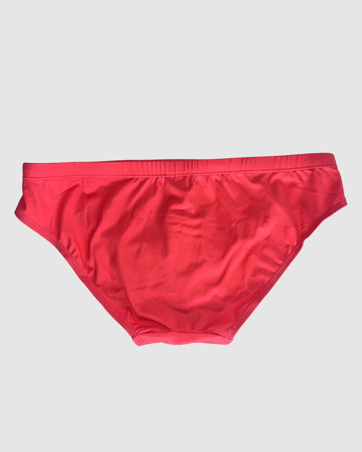 Back view of Salty Johnson Classics Watermelon men's swim briefs in watermelon red.