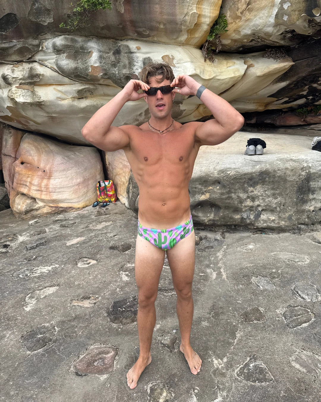 Prickly Business mens swim briefs designed in Bondi Beach, Salty Johnson