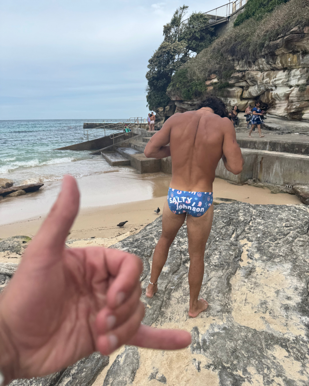 Squiggles mens swim briefs designed in Bondi Beach, Salty Johnson