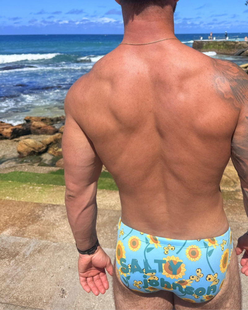 SUNNY SIDE UP – Men's Swim Briefs | Sustainable UPF50+ Swimwear Salty Johnson