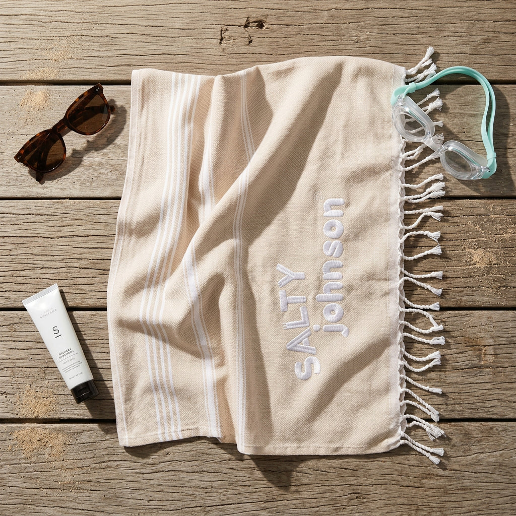 Salty Johnson Turkish Beach Towel – Sand Stripe Salty Johnson