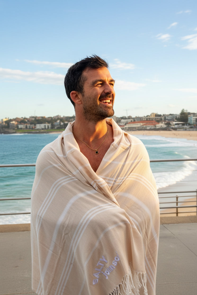 Salty Johnson Turkish Beach Towel – Sand Stripe Salty Johnson