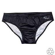 Salty Johnson sustainable mens swim briefs in black with a sleek design for eco-friendly swimming