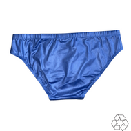 Salty Johnson blue sustainable mens swim briefs made from eco-friendly materials