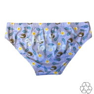 Salty Johnson AU sustainable mens swim briefs with tropical floral and coconut print