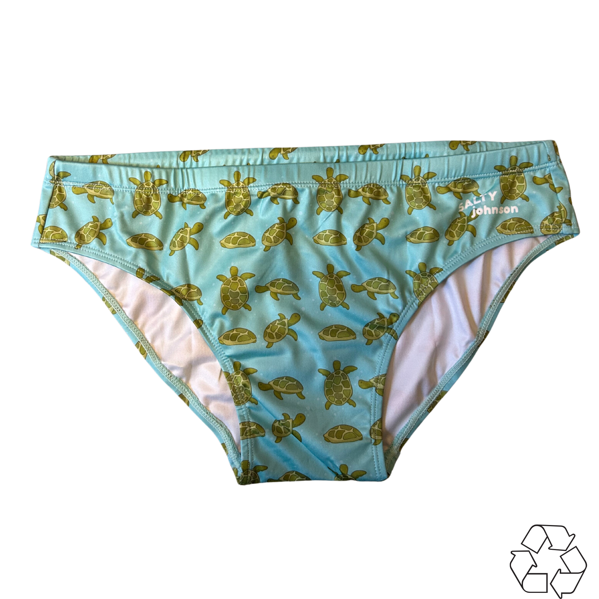 Turtles mens swim briefs, UPF50+ rated sustainable swimwear, Salty Johnson