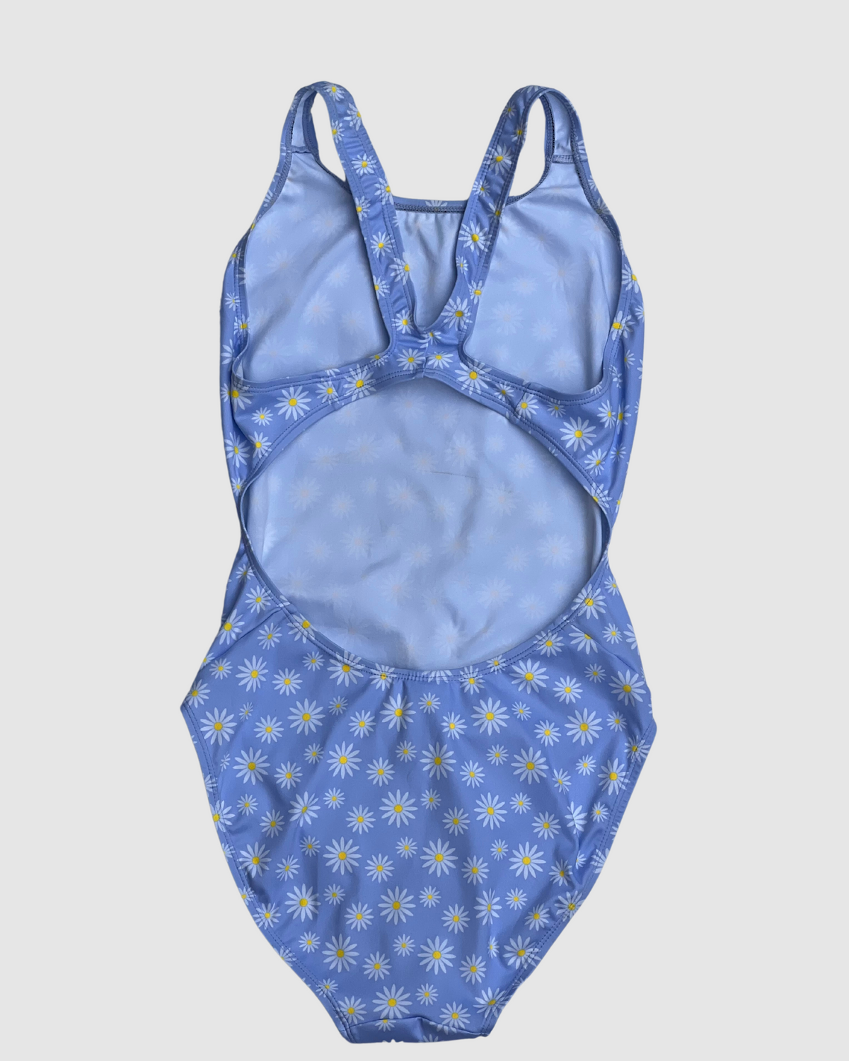 Salty Johnson AU sustainable womens one piece swimsuit in blue with floral design and open back