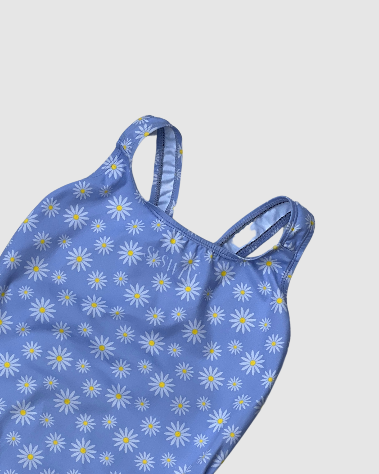 Salty Johnson AU sustainable womens one piece swimsuit in blue with floral daisy pattern