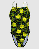 Salty Johnson AU Sustainable Womens One Piece Swimsuit with Bright Yellow Floral Design