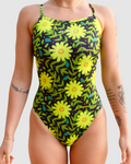 Salty Johnson AU Sustainable womens one piece swimsuit with vibrant yellow floral design