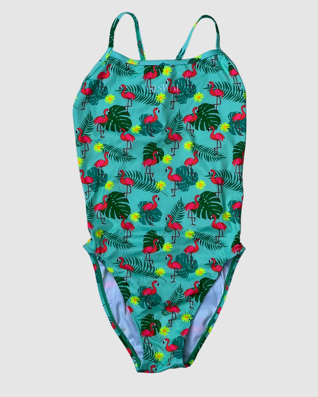 Flamingos womens one-piece swimsuit designed in Bondi Beach, Salty Johnson