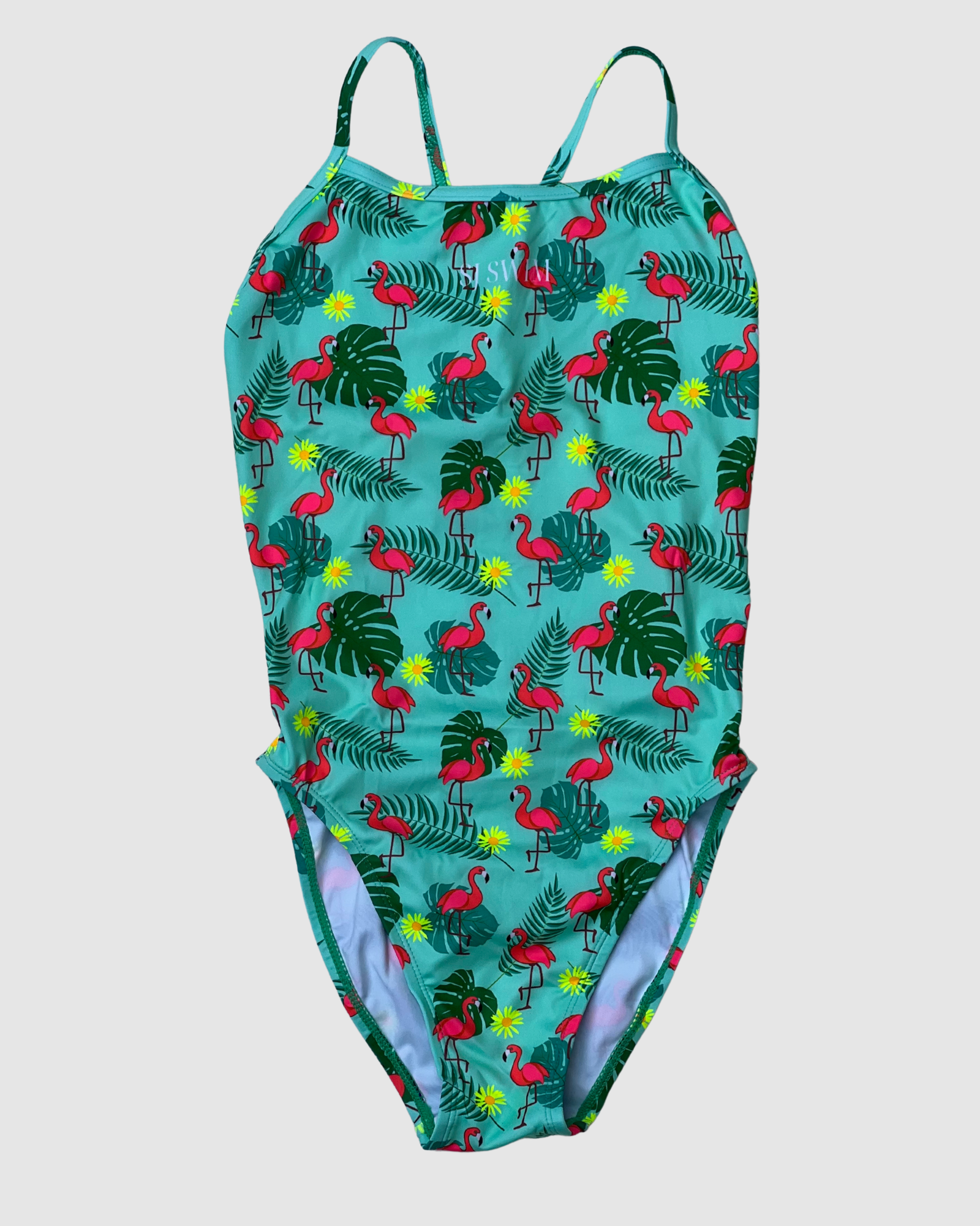 Flamingos womens one-piece swimsuit designed in Bondi Beach, Salty Johnson
