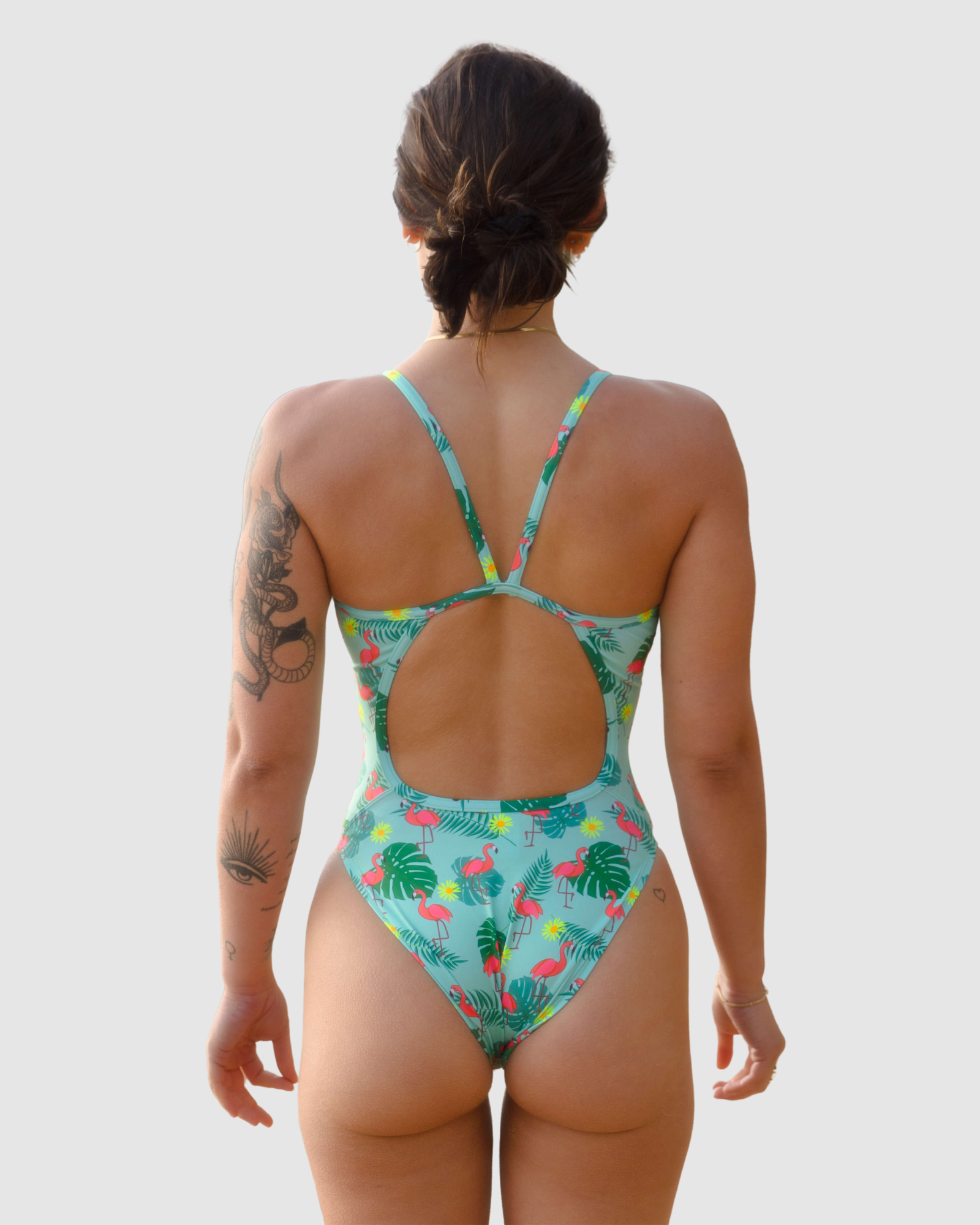 Flamingos one-piece swimsuit, UPF50+ rated sustainable womens swimwear, Salty Johnson