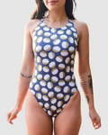 Stylish Women's Swimsuit by Salty Johnson AU featuring a colorful coconut print design