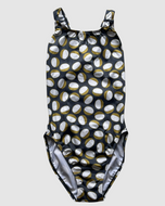 Salty Johnson AU Women's Swimsuit with a stylish oval pattern in black, white, and gold