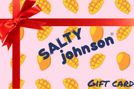 Salty Johnson AU sustainable swimwear gift card with mango pattern and red ribbon bow
